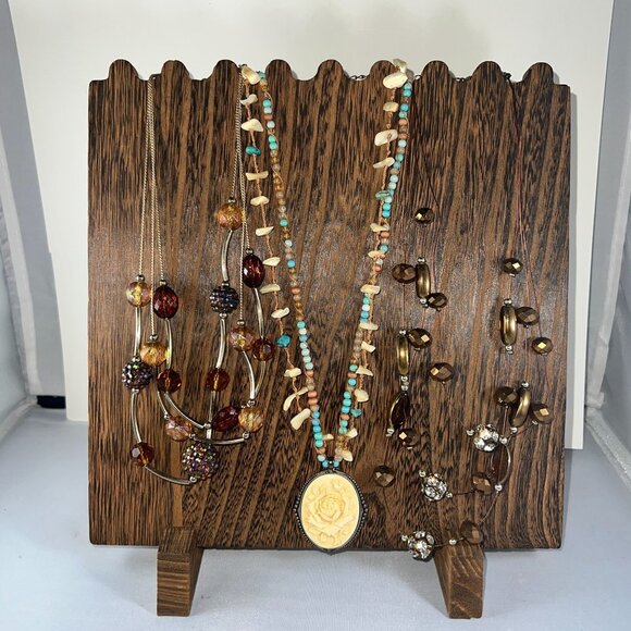 Jewelry - Vintage Beaded Necklace Set With Amber Tones Turquoise Accents & Rose Pendant On